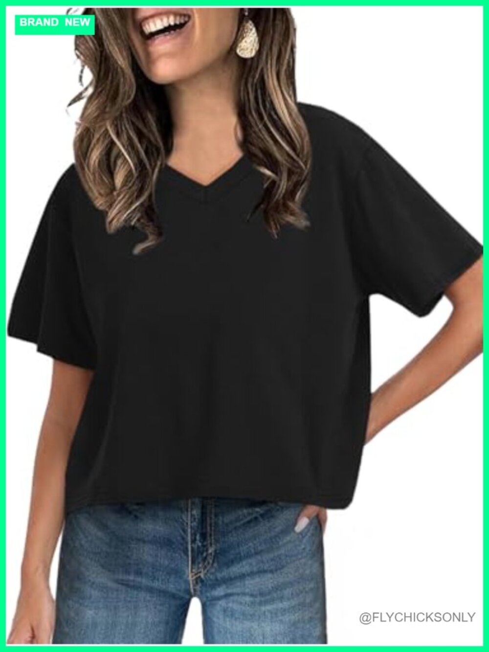 Women Cropped V Neck Short Sleeve Casual Loose T Shirt Tee